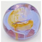 Orange Swirl Purple Art Glass Paperweight