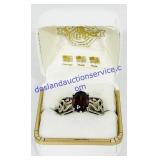 Red Jeweled India Sterling Silver Ring (Size 8)