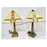 (2) Mission Styled Stained Glass Table Lamps (20"