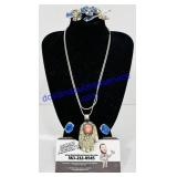 Jeweled Metal Broach, Earrings, & Necklace