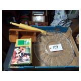WOODEN ROLLING PIN/ECHED PLATTER/SCALE