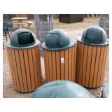 3 Rubbermaid Trash Bins with 3 damaged lids