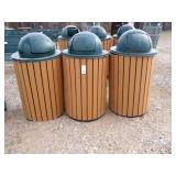 3 Rubbermaid Trash Bins with 3 damaged lids