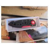 Box of Knives Sharpeners, Knives, Flint Starters