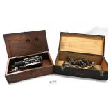3 pc Vonnegut Hardware wood chest, cylinder hone