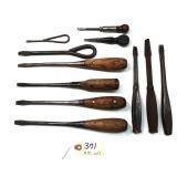 11 pc Lot screwdrivers: steel & wood handles