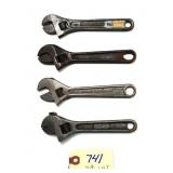 4 pc Lot Crescent style wrench collection: 6" S &