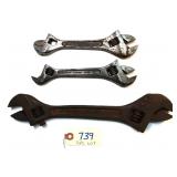 3 pc Lot Crescent style double-end adjustable