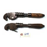 2 pc Lot Barnes Tool Co. pipe wrench with wood