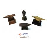 4 pc Lot Anvil Collection:  (2) Brass anvils on