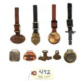 9 pc Lot Watch Fobs: Lima, Ideal, Galion,