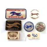 5 pc Lot MVWC: Brass belt buckle, hat patch, (2)