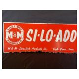 M & M LIVESTOCK PRODUCTS GREEN BACK METAL SIGN -