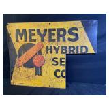 MEYERS HYBRID SEED CORN GREEN BACK EMBOSSED METAL