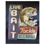 LIVE BAIT TACKLE OPEN ROAD METAL EMBOSSED SIGN