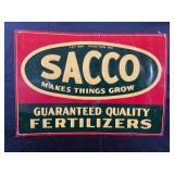SACCO FERTILIZERS EMBOSSED METAL BLACK BACK SIGN -