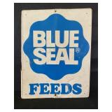 BLUE SEAL FEEDS EMBOSSED METAL SIGN - 14" X 18"
