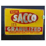 SACCO FERTILIZER REFLECTIVE ALUMINUM SIGN ON WOOD