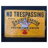 PRAIRIE FARMER NO TRESPASSING METAL SIGN - 12" X