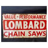 LOMBARD CHAINSAWS GREEN BACK METAL SIGN BY DONASCO