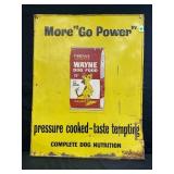 WAYNE DOG FOOD METAL EMBOSSED SELF FRAMED SIGN -