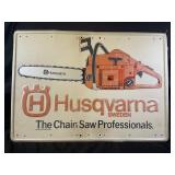HUSQVARNA SELF FRAMED EMBOSSED METAL SIGN - 28" X