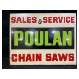 POULAN CHAINSAWS DOUBLE SIDED METAL FLANGE SIGN -