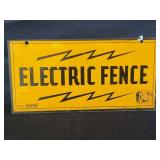 ELECTRIC FENCE YELLOW BACK METAL SIGN WITH COW -