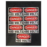 LOT OF 7 DANGER 480 VOLTS STICKERS - 4 1/4" X 2