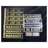 LARGE LOT OF METAL STICKY BACK SIGNS - 8" X 2"