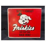 FRISKIES DOG FOOD METAL FLANGE SIGN - 11" X 10"