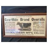 COW-HIDE BRAND OVERALLS FRAMED PICTURE - 21 1/2" X