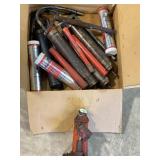 LARGE LOT OF GREASE GUNS & GREASE & BOTTLE JACK