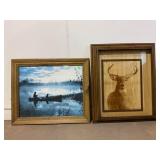 LOT OF 2 FRAMED OUTDOOR PICTURES - MAN W/ DOG IN