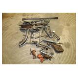 LARGE LOT OF GALVANIZED LINE PULLERS, WOODEN