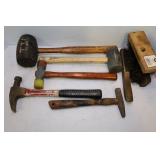 LARGE LOT OF ASSORTED HAMMERS AND WIRE BRUSHES