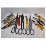LARGE LOT OF TIN SNIPS AND SIDE CUTTERS