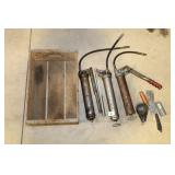 WOODEN PEPSI POP CRATE WITH 6 GREASE GUNS