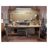 WORKBENCH WITH BENCH VISE, HOSE REEL, PEG BOARD