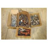 LARGE LOT OF ROPE PULLEYS, CHAIN HOOKS, CLEVIS