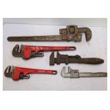 LOT OF 5 PIPE WRENCHES