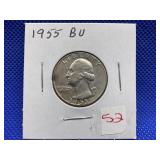 1955 WASHINGTON QUARTER BU