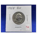 1955 WASHINGTON QUARTER BU