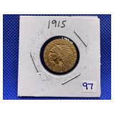 1915 INDIAN HEAD FIVE DOLLAR GOLD COIN