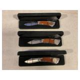 LOT OF 3 SINGLE BLADE FOLDING KNIVES W/ ASSORTED