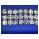 LOT OF 21 ASSORTED DATE SILVER MERCURY DIMES