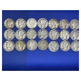 LOT OF 21 ASSORTED DATE SILVER MERCURY DIMES
