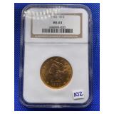 1901 LIBERTY HEAD TEN DOLLAR GOLD COIN NGC MS63