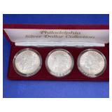 1885-87 THREE COIN MORGAN SILVER DOLLAR SET -