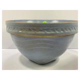 BLUE PRIMITIVE STONEWARE CROCK BOWL - 9 1/2"